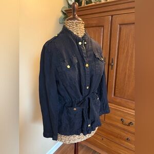 Chicos 100% linen military style Jacket black and gold